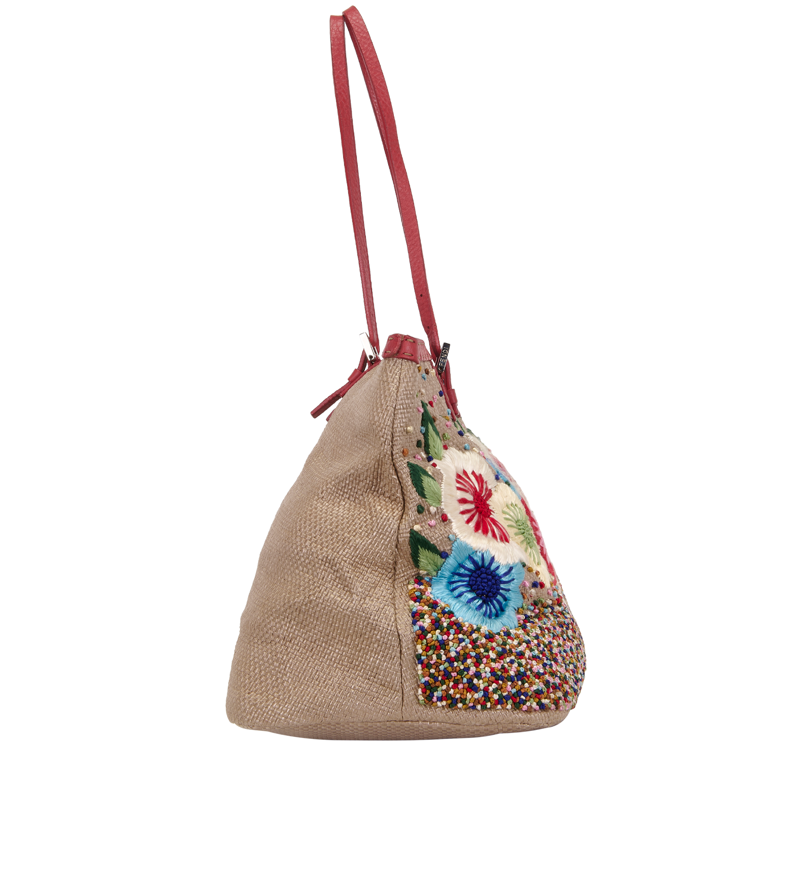 Selleria Floral Tote, &pound;350, Handbags, Brown/Red, Raffia, Side view